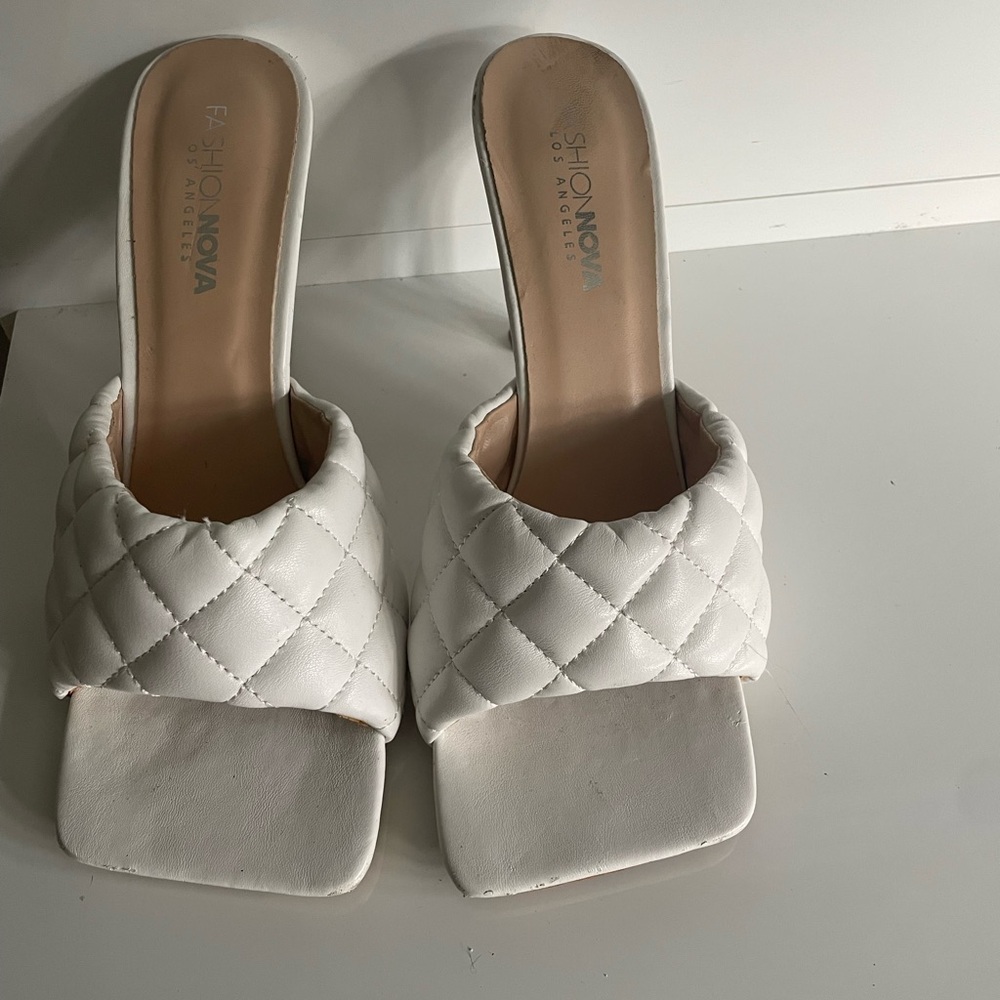 Fashion Nova White Quilted Mules